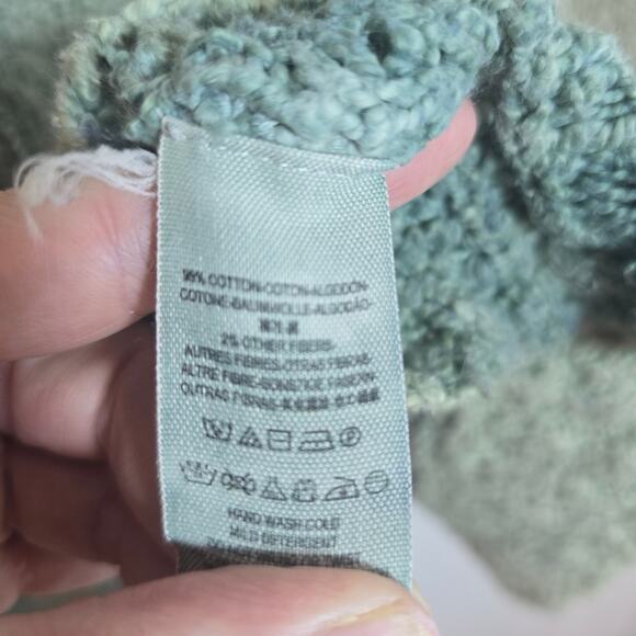 Free People Open Knit Sweater Size S Sage Green V-Neck Custom Handmade Hippie - Picture 9 of 9